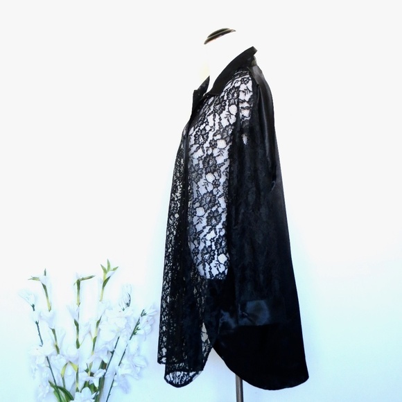 Victoria’s Secret Vintage Gold Label Satin Lace Sleepwear Shirt Dress Black SZ S - Picture 2 of 5